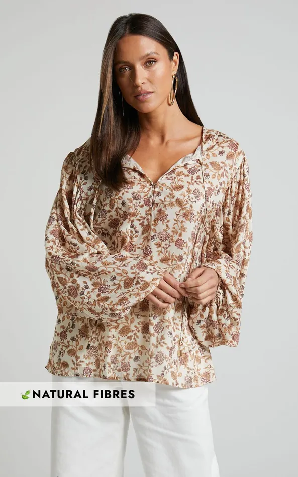 Showpo Amalie The Label 8211 Symmone Puff Sleeve Blouse In Maya Floral Women Tops