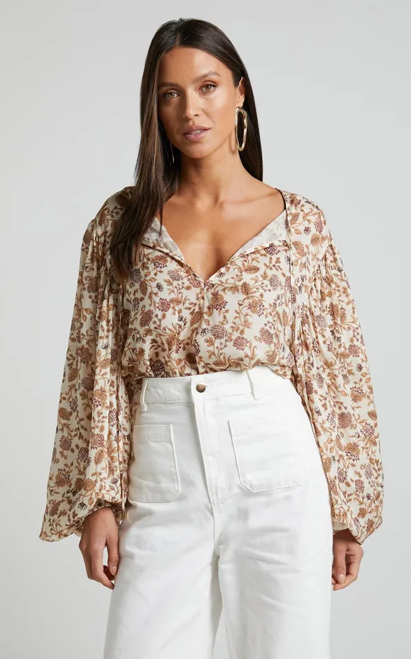Showpo Amalie The Label 8211 Symmone Puff Sleeve Blouse In Maya Floral Women Tops
