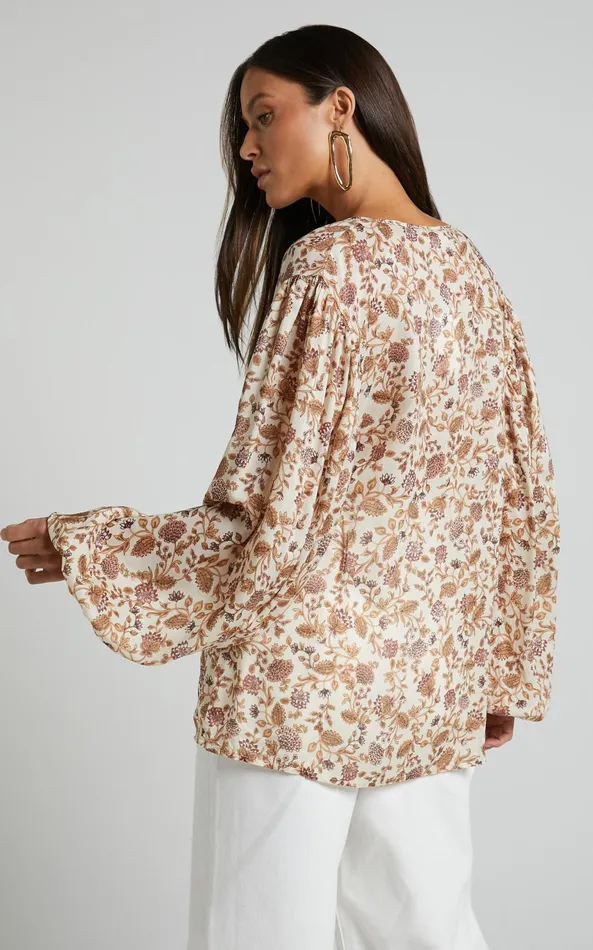 Showpo Amalie The Label 8211 Symmone Puff Sleeve Blouse In Maya Floral Women Tops