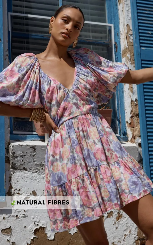 Showpo Amalie The Label 8211 Tallulah Linen Blend V Neck Puff Sleeve Mini Dress In Aurora Print Women Dresses Showpo Amalie The Label 8211 Tallulah Linen Blend V Neck Puff Sleeve Mini Dress In Aurora Print Women Dresses