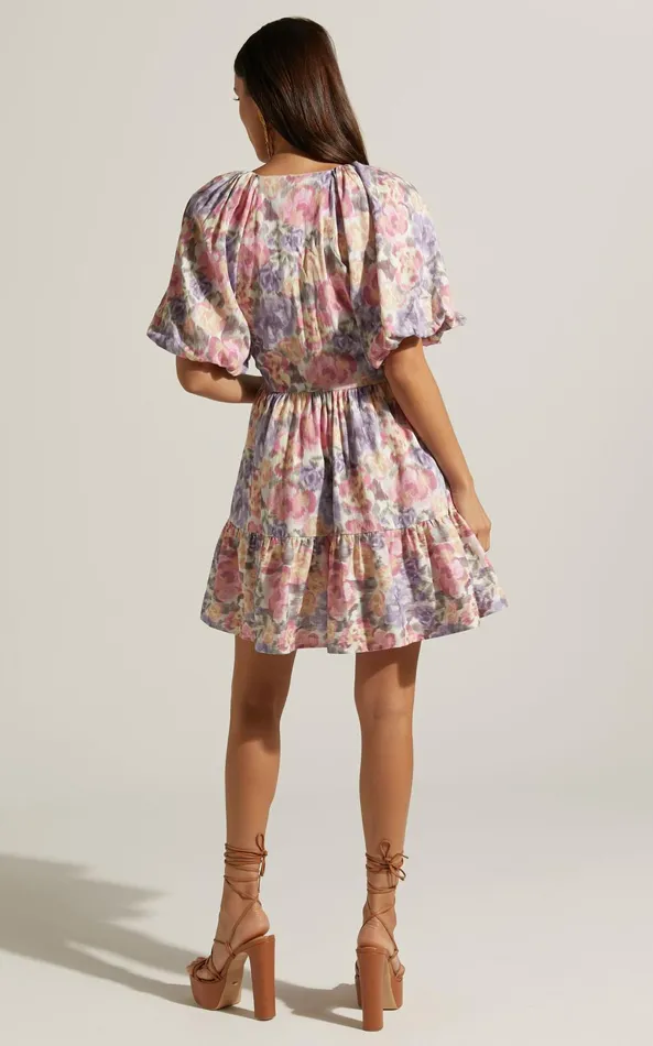 Showpo Amalie The Label 8211 Tallulah Linen Blend V Neck Puff Sleeve Mini Dress In Aurora Print Women Dresses Showpo Amalie The Label 8211 Tallulah Linen Blend V Neck Puff Sleeve Mini Dress In Aurora Print Women Dresses