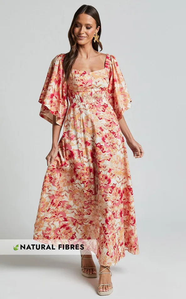 Showpo Amalie The Label 8211 Thalia Linen Blend Puff Sleeve Midi Dress In Sienna Print Women Dresses Showpo Amalie The Label 8211 Thalia Linen Blend Puff Sleeve Midi Dress In Sienna Print Women Dresses