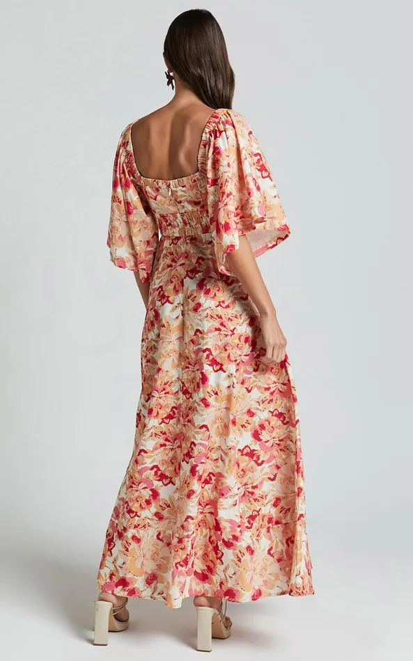 Showpo Amalie The Label 8211 Thalia Linen Blend Puff Sleeve Midi Dress In Sienna Print Women Dresses