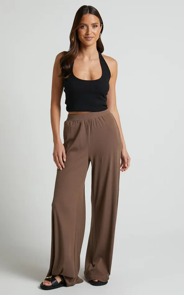 Showpo Amalthea Pants 8211 High Waisted Jersey Rib Wide Leg Pants In Mocha Women Curve Clothes Showpo Amalthea Pants 8211 High Waisted Jersey Rib Wide Leg Pants In Mocha Women Curve Clothes