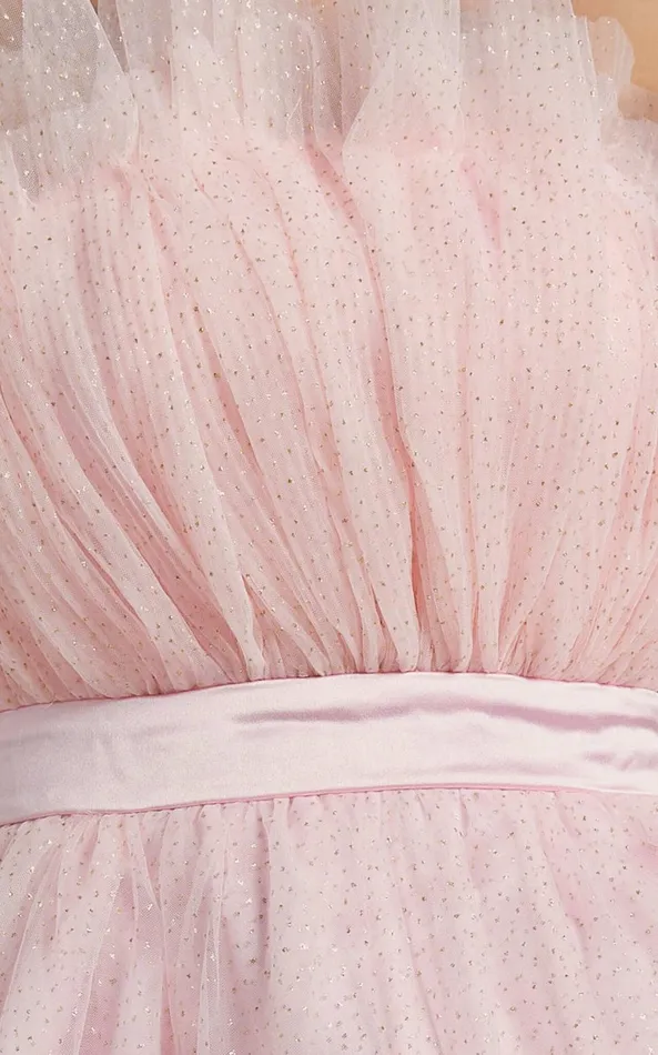 Showpo Amalya Mini Dress 8211 Tiered Tulle Fit And Flare Dress In Baby Pink Glitter Women Dresses