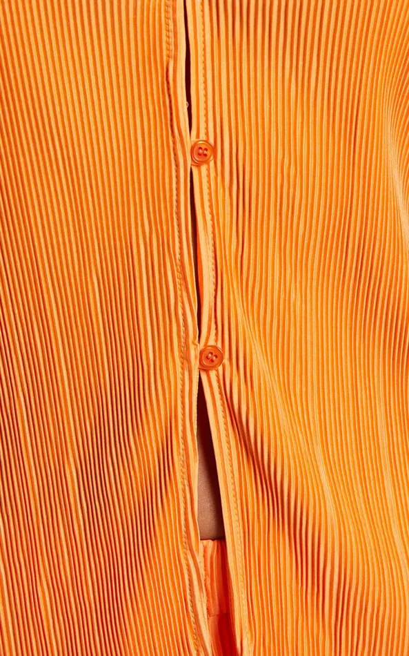 Showpo Amarante Blouse 8211 Plisse Button Up Blouse In Orange Women Tops