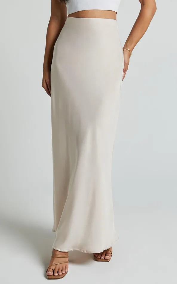 Showpo Amari Maxi Skirt 8211 High Waisted Bias Cut Skirt In Oyster Women Skirts