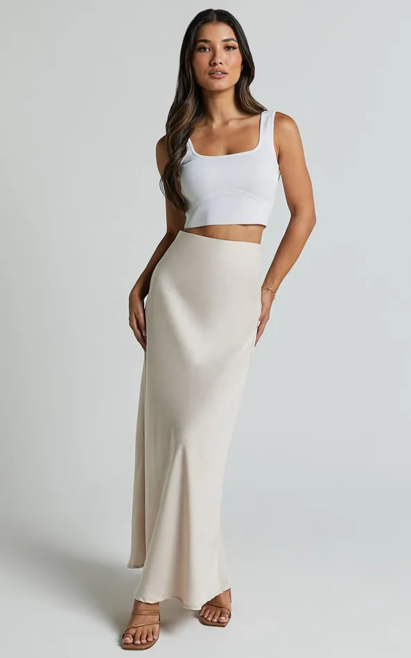 Showpo Amari Maxi Skirt 8211 High Waisted Bias Cut Skirt In Oyster Women Skirts