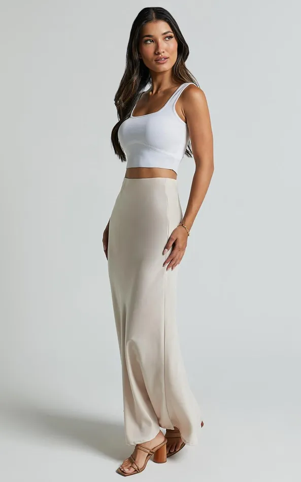 Showpo Amari Maxi Skirt 8211 High Waisted Bias Cut Skirt In Oyster Women Skirts