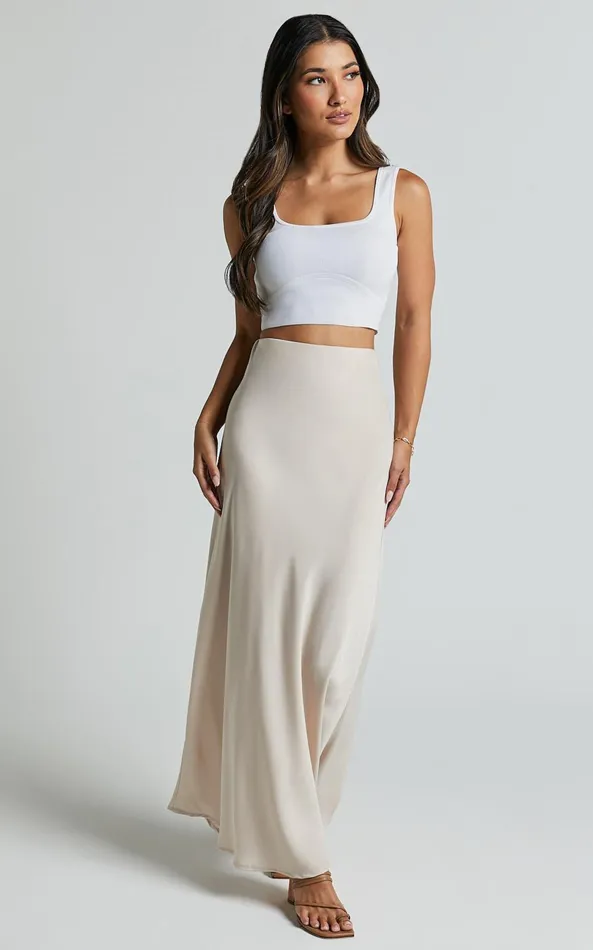 Showpo Amari Maxi Skirt 8211 High Waisted Bias Cut Skirt In Oyster Women Skirts