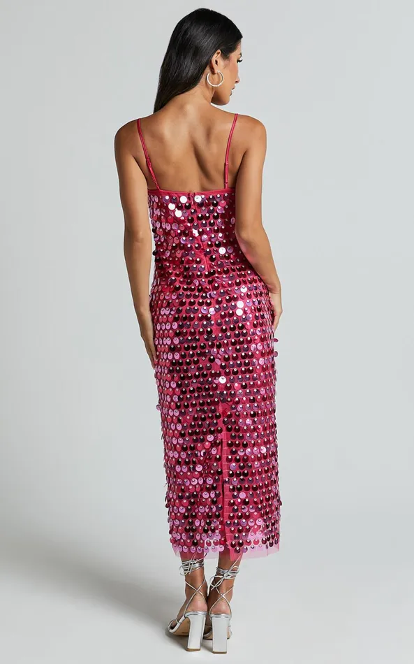 Showpo Amarie Midi Dress 8211 Circle Sequin Dress In Pink Women Dresses