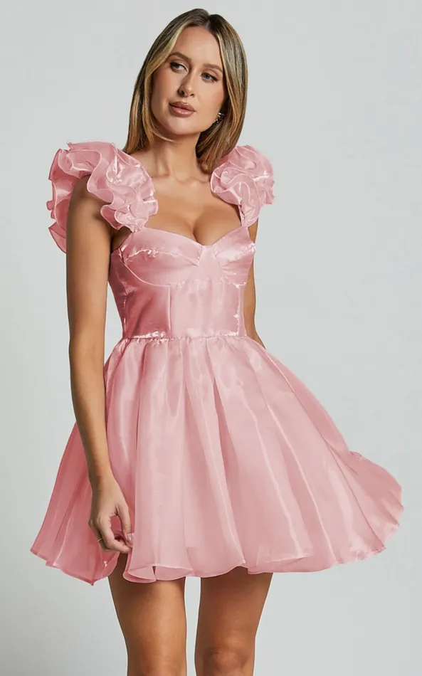 Showpo Amber Mini Dress 8211 Sleeveless Ruffle Detail Sweetheart Pleated Dress In Pink Women Dresses