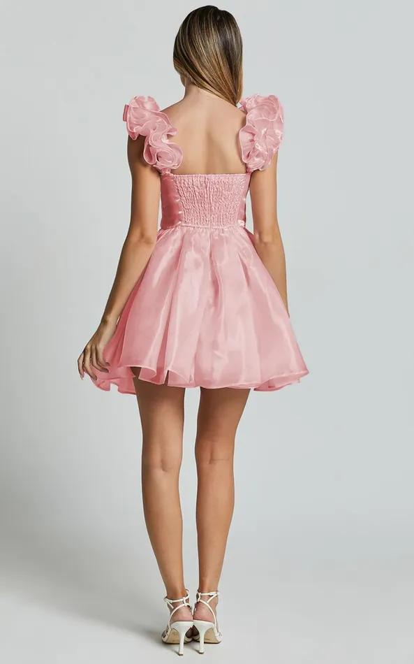 Showpo Amber Mini Dress 8211 Sleeveless Ruffle Detail Sweetheart Pleated Dress In Pink Women Dresses