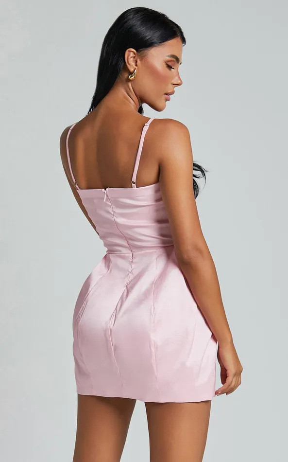 Showpo Amberle Mini Dress 8211 Strappy Rosette Detail Bodice Dress In Pink Women Dresses