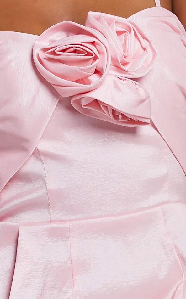 Showpo Amberle Mini Dress 8211 Strappy Rosette Detail Bodice Dress In Pink Women Dresses