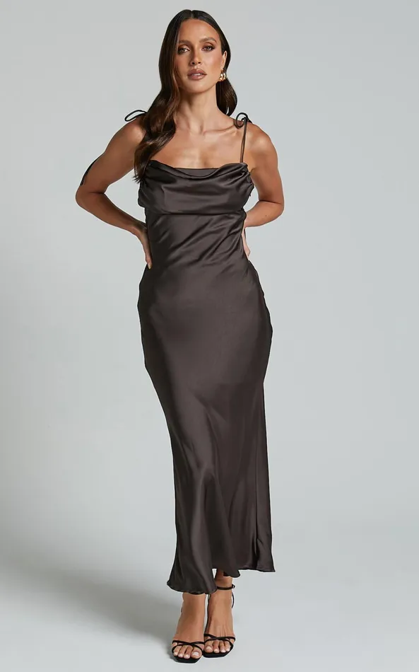 Showpo Amelia Midi Dress 8211 Cowl Neck Bias Cut Satin Dress In Espresso Women Dresses Showpo Amelia Midi Dress 8211 Cowl Neck Bias Cut Satin Dress In Espresso Women Dresses