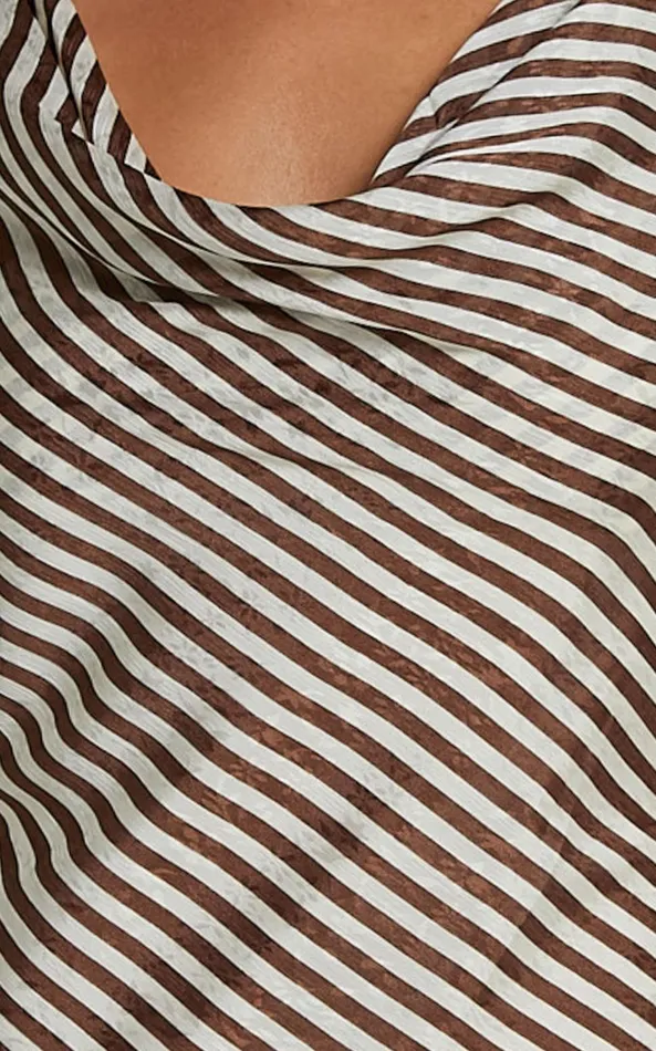 Showpo Amelia Midi Dress 8211 Cowl Neck Sleeveless Slip Dress In Chocolate Stripe Women Dresses