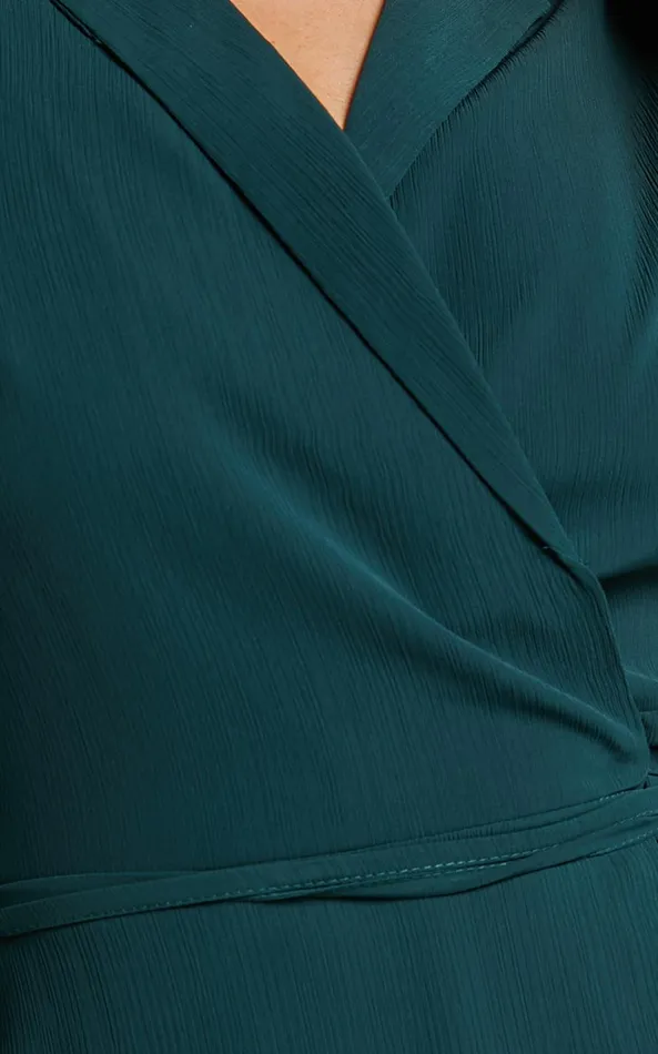 Showpo Amelle Mini Dress 8211 Collared Long Sleeve Wrap Dress In Emerald Women Dresses