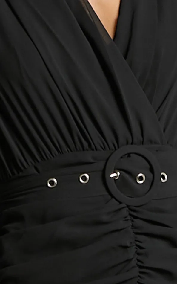 Showpo Amias Mini Dress 8211 Ruched Belted Long Sleeve Dress In Black Women Dresses
