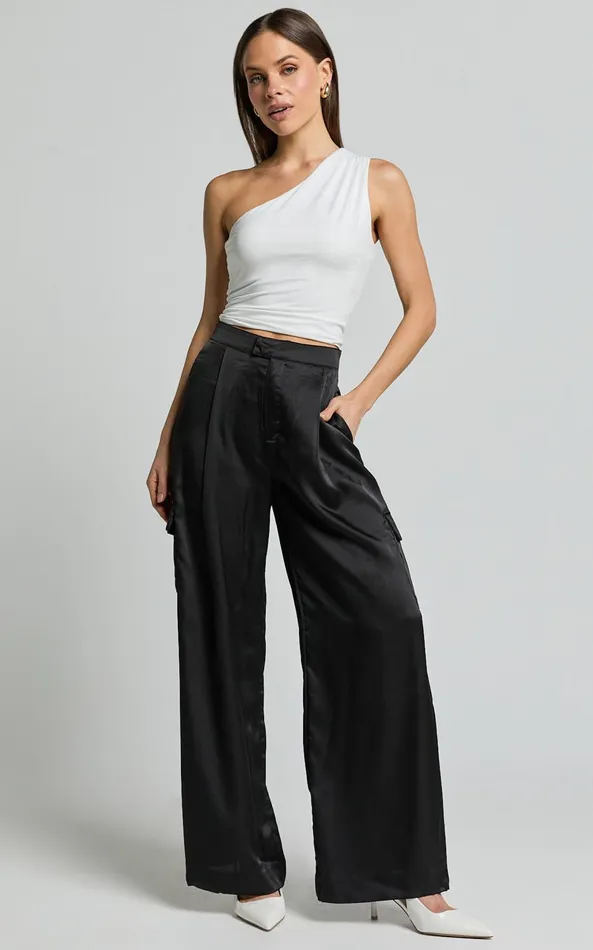 Showpo Amie Pants 8211 High Waist Satin Tailored Cargo Pants In Black Women Pants Showpo Amie Pants 8211 High Waist Satin Tailored Cargo Pants In Black Women Pants