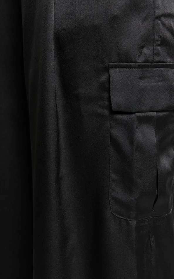Showpo Amie Pants 8211 High Waist Satin Tailored Cargo Pants In Black Women Pants