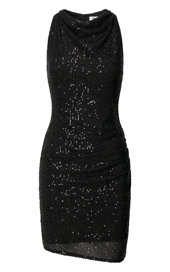 Showpo Amirah Mini Dress 8211 High Neck Sequin Asymmetrical Hem Dress In Black Women Dresses