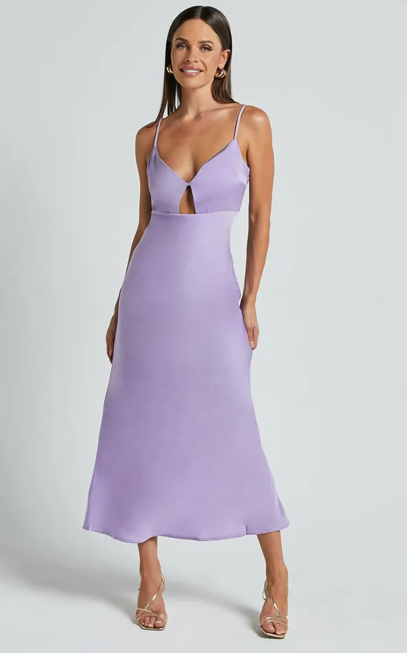 Showpo Amitola Midi Dress 8211 V Neck Cut Out Slip Dress In Lilac Women Dresses