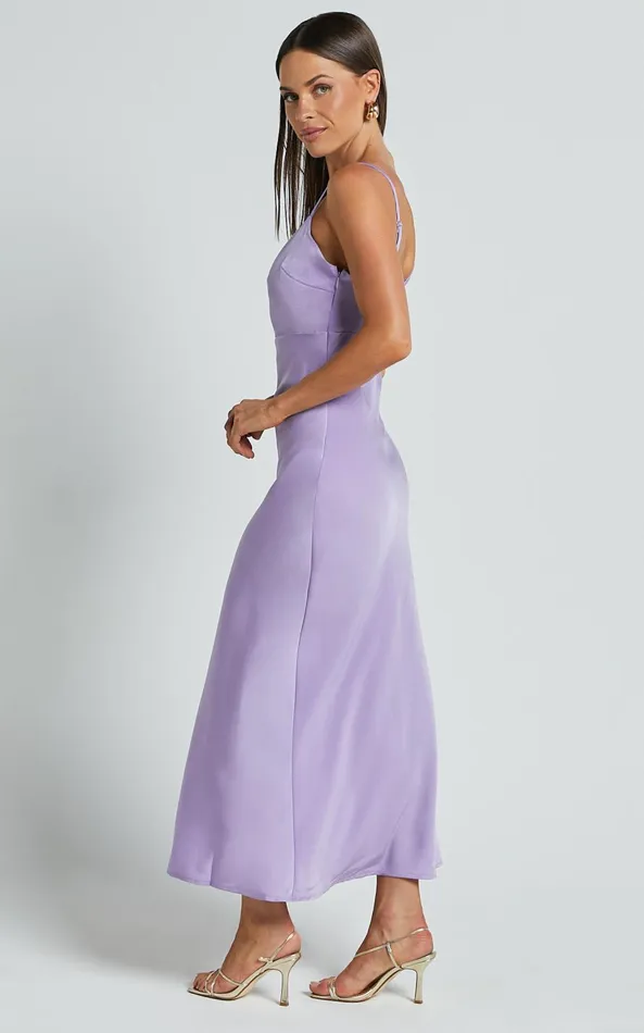 Showpo Amitola Midi Dress 8211 V Neck Cut Out Slip Dress In Lilac Women Dresses