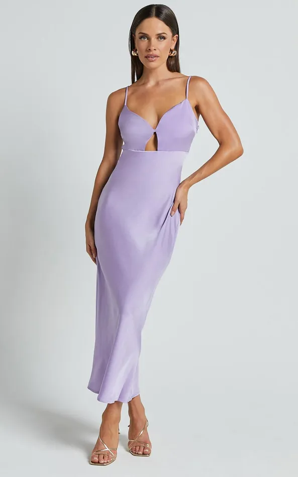 Showpo Amitola Midi Dress 8211 V Neck Cut Out Slip Dress In Lilac Women Dresses