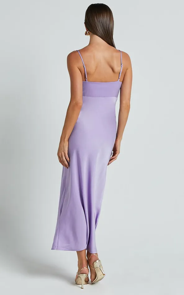 Showpo Amitola Midi Dress 8211 V Neck Cut Out Slip Dress In Lilac Women Dresses