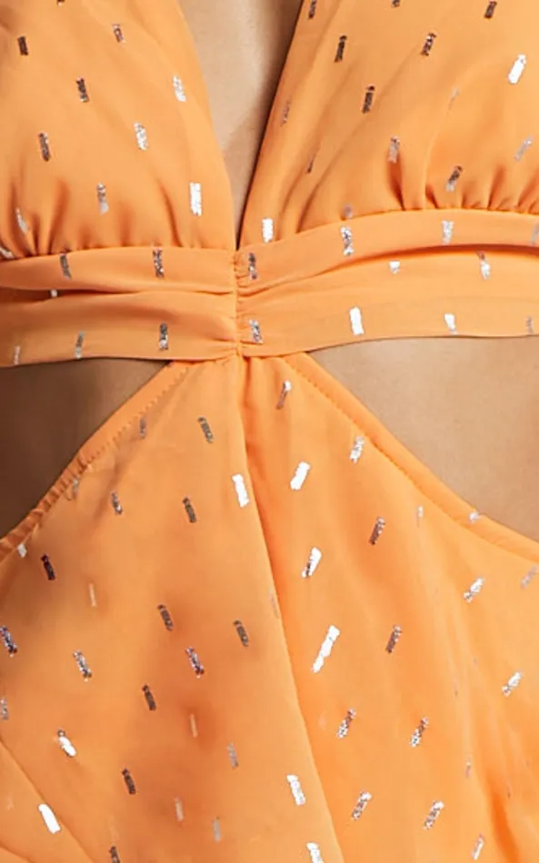Showpo Ammie Midi Dress 8211 Cut Out Balloon Sleeve Tierred Dress In Orange Women Dresses