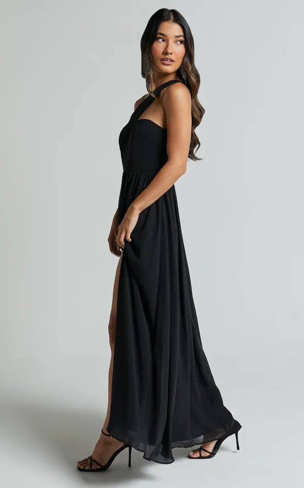Showpo Amorette Maxi Dress 8211 One Shoulder Detail Gown Dress In Black Women Dresses