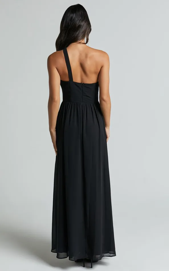 Showpo Amorette Maxi Dress 8211 One Shoulder Detail Gown Dress In Black Women Dresses