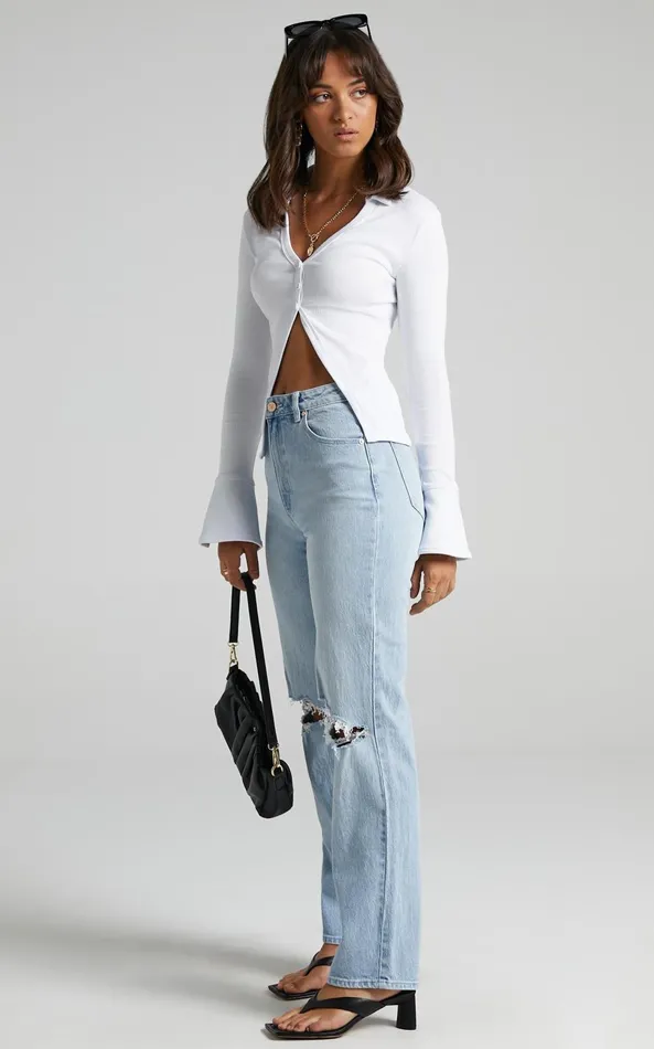 Showpo Amsu Top 8211 Long Sleeve Button Up Top In White Women Curve Clothes