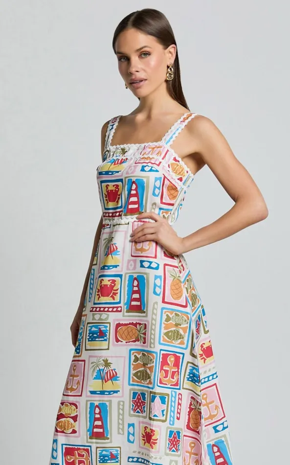 Showpo Anabelle Maxi Dress 8211 Fit And Flare Scallop Trim Detail Maxi Dress In Multi Women Dresses