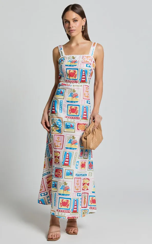 Showpo Anabelle Maxi Dress 8211 Fit And Flare Scallop Trim Detail Maxi Dress In Multi Women Dresses