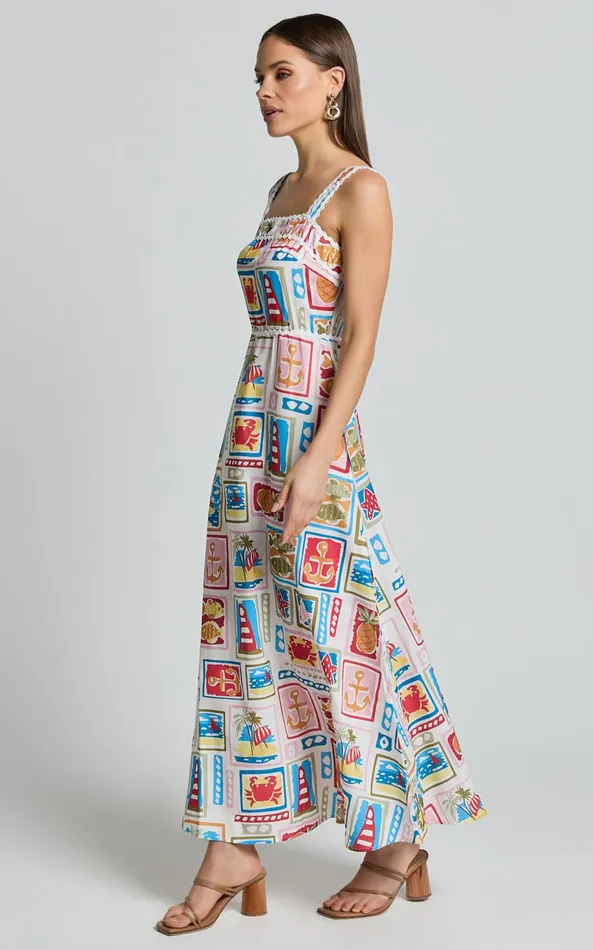Showpo Anabelle Maxi Dress 8211 Fit And Flare Scallop Trim Detail Maxi Dress In Multi Women Dresses