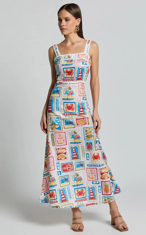 Showpo Anabelle Maxi Dress 8211 Fit And Flare Scallop Trim Detail Maxi Dress In Multi Women Dresses