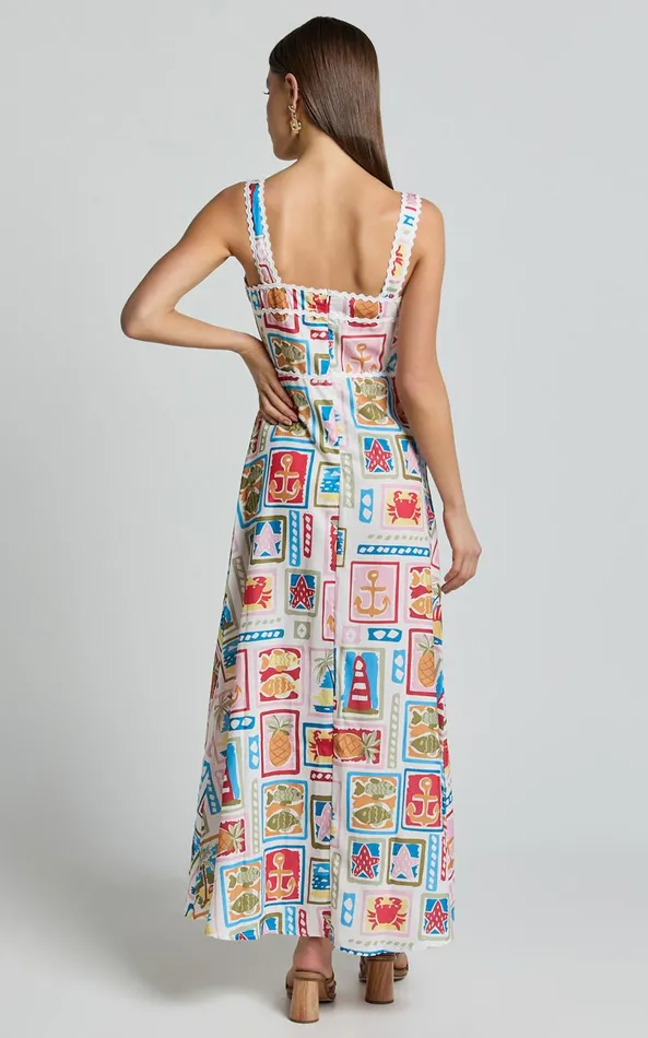 Showpo Anabelle Maxi Dress 8211 Fit And Flare Scallop Trim Detail Maxi Dress In Multi Women Dresses