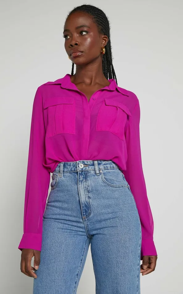 Showpo Analie Top 8211 Collared Button Through Long Sleeve Shirt In Fuchsia Women Tops Showpo Analie Top 8211 Collared Button Through Long Sleeve Shirt In Fuchsia Women Tops