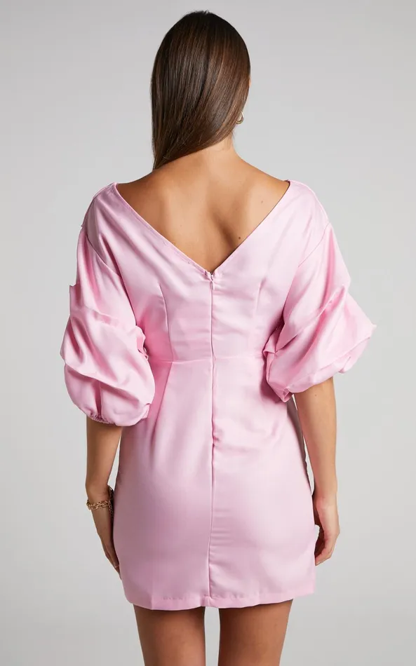 Showpo Anastasija Mini Dress 8211 Off Shoulder V Neck Dress In Ice Pink Women Dresses