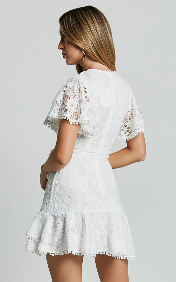 Showpo Andi Mini Dress 8211 V Neck Short Sleeve Wrap Dress In White Women Dresses