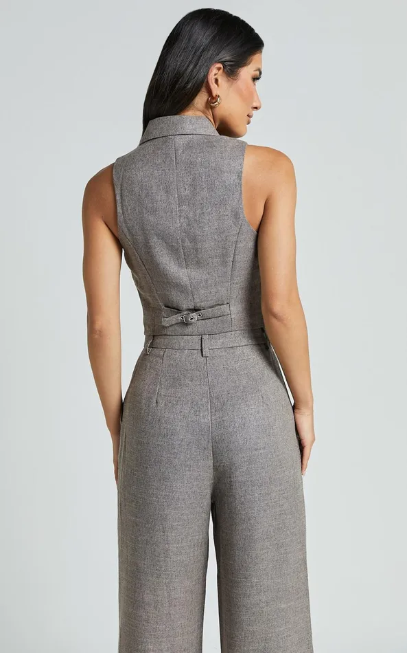 Showpo Andie Vest 8211 Button Through Collared Vest In Grey Women Tops