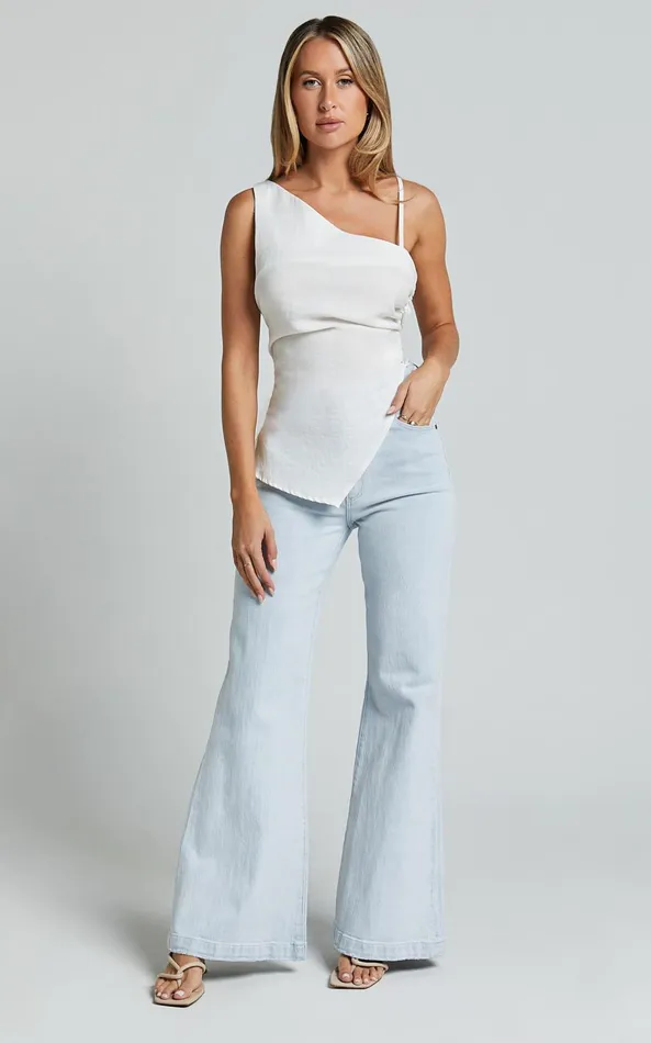 Showpo Andre Top 8211 Asymmetric Shoulder V Hem Cami In White Women Tops