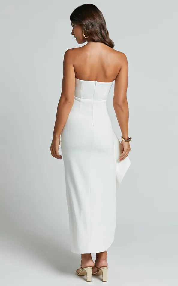 Showpo Andrea Midi Dress 8211 Strapless Ruffle Dress In White Women Dresses