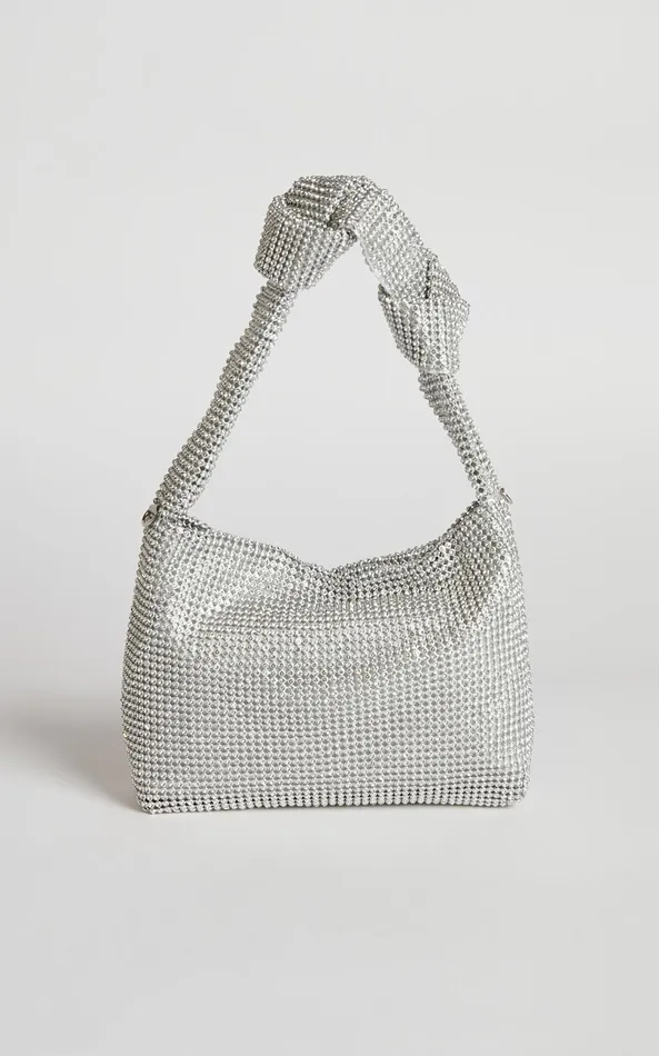 Showpo Andreanne Mesh Diamante Knot Bag In Silver Women Bags