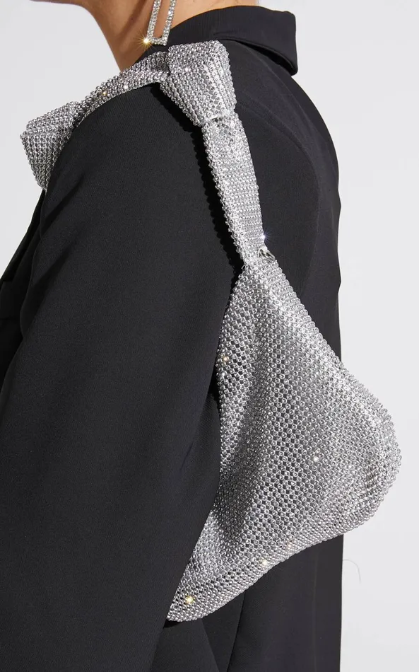 Showpo Andreanne Mesh Diamante Knot Bag In Silver Women Bags