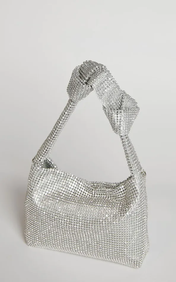 Showpo Andreanne Mesh Diamante Knot Bag In Silver Women Bags