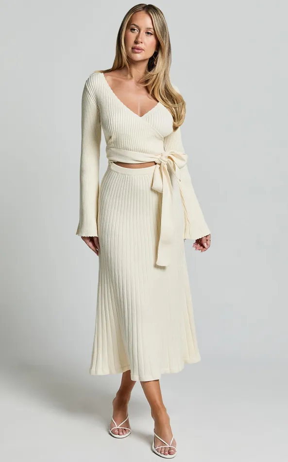 Showpo Andreia Midi Dress 8211 Knitted Wrap Long Sleeve Dress In Cream Women Dresses Showpo Andreia Midi Dress 8211 Knitted Wrap Long Sleeve Dress In Cream Women Dresses