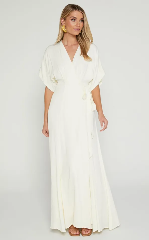 Showpo Andria Midi Dress 8211 V Neck Wrap Dress In Cream Women Dresses